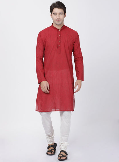 Men's Red Pure Cotton Kurta and Pyjama Set