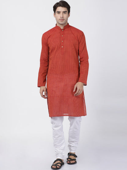 Men's Orange Cotton Kurta