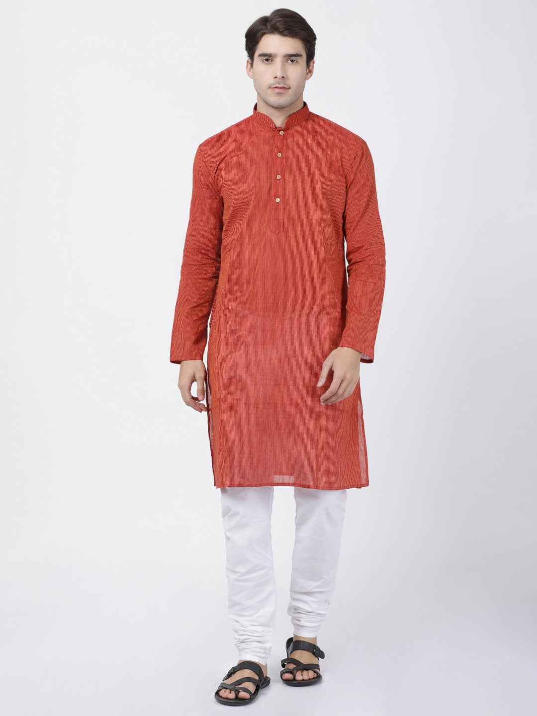 Men's Orange Pure Cotton Kurta and Pyjama Set