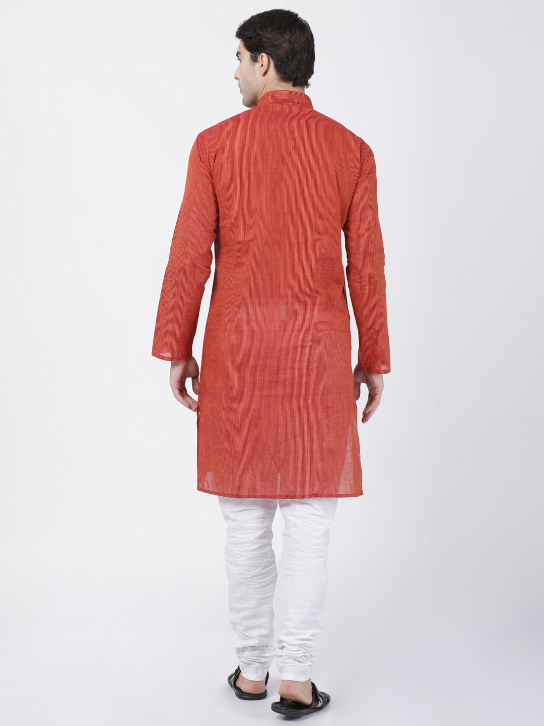 Men's Orange Pure Cotton Kurta and Pyjama Set
