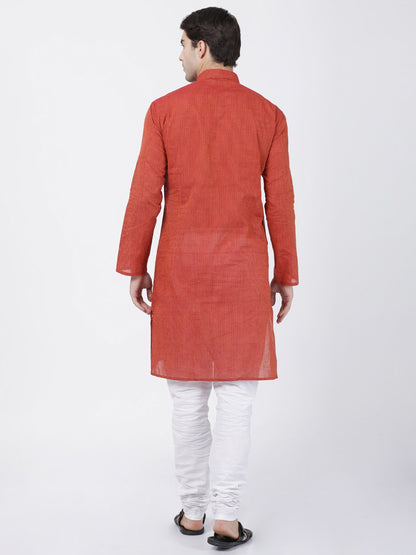 Men's Orange Pure Cotton Kurta and Pyjama Set