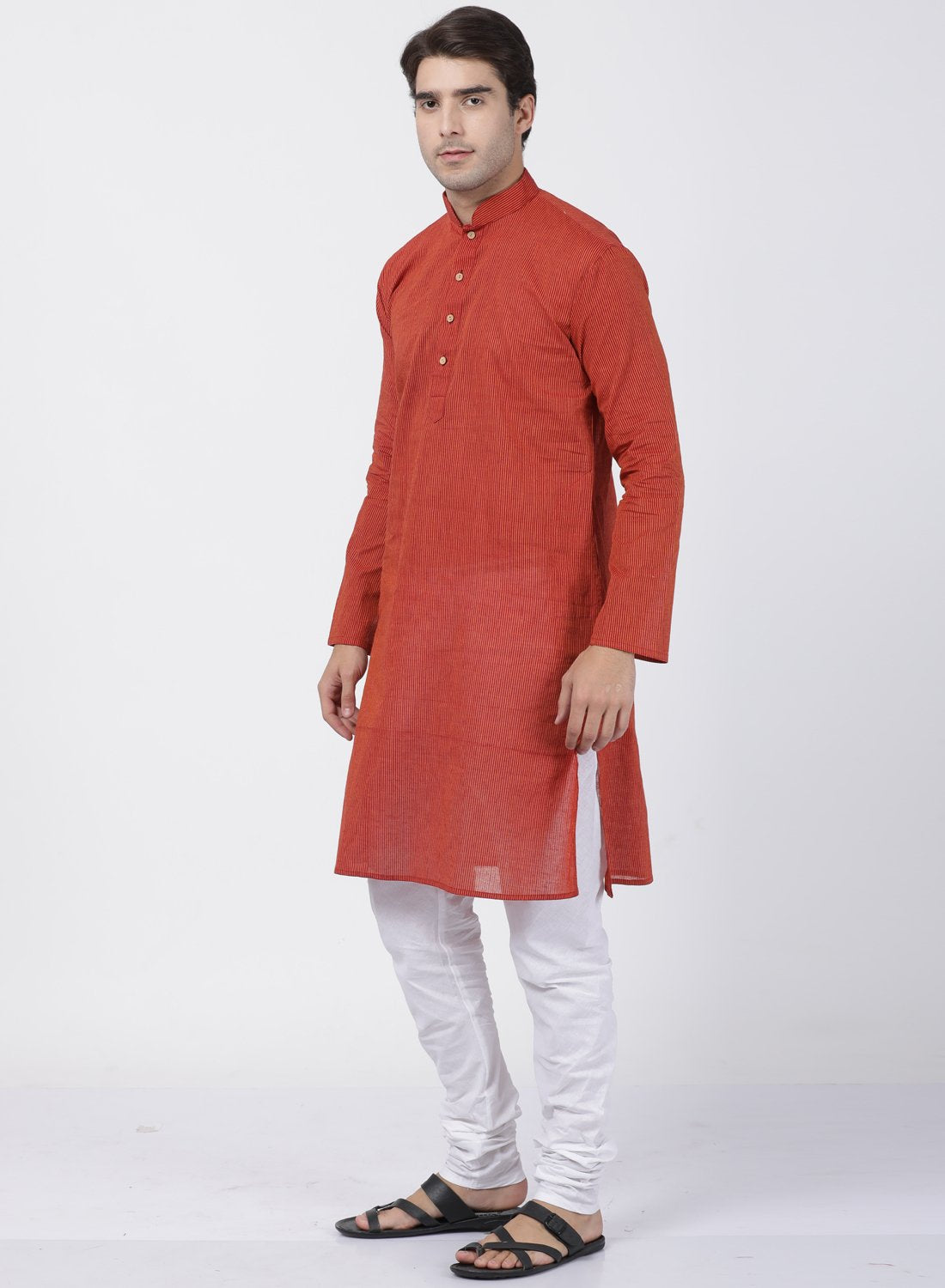 Men's Orange Pure Cotton Kurta and Pyjama Set