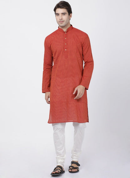 Men's Orange Pure Cotton Kurta and Pyjama Set