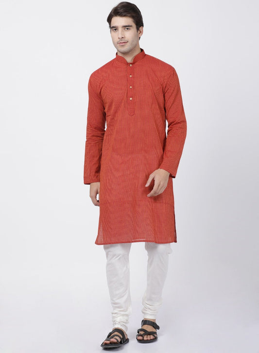 Men's Orange Pure Cotton Kurta and Pyjama Set