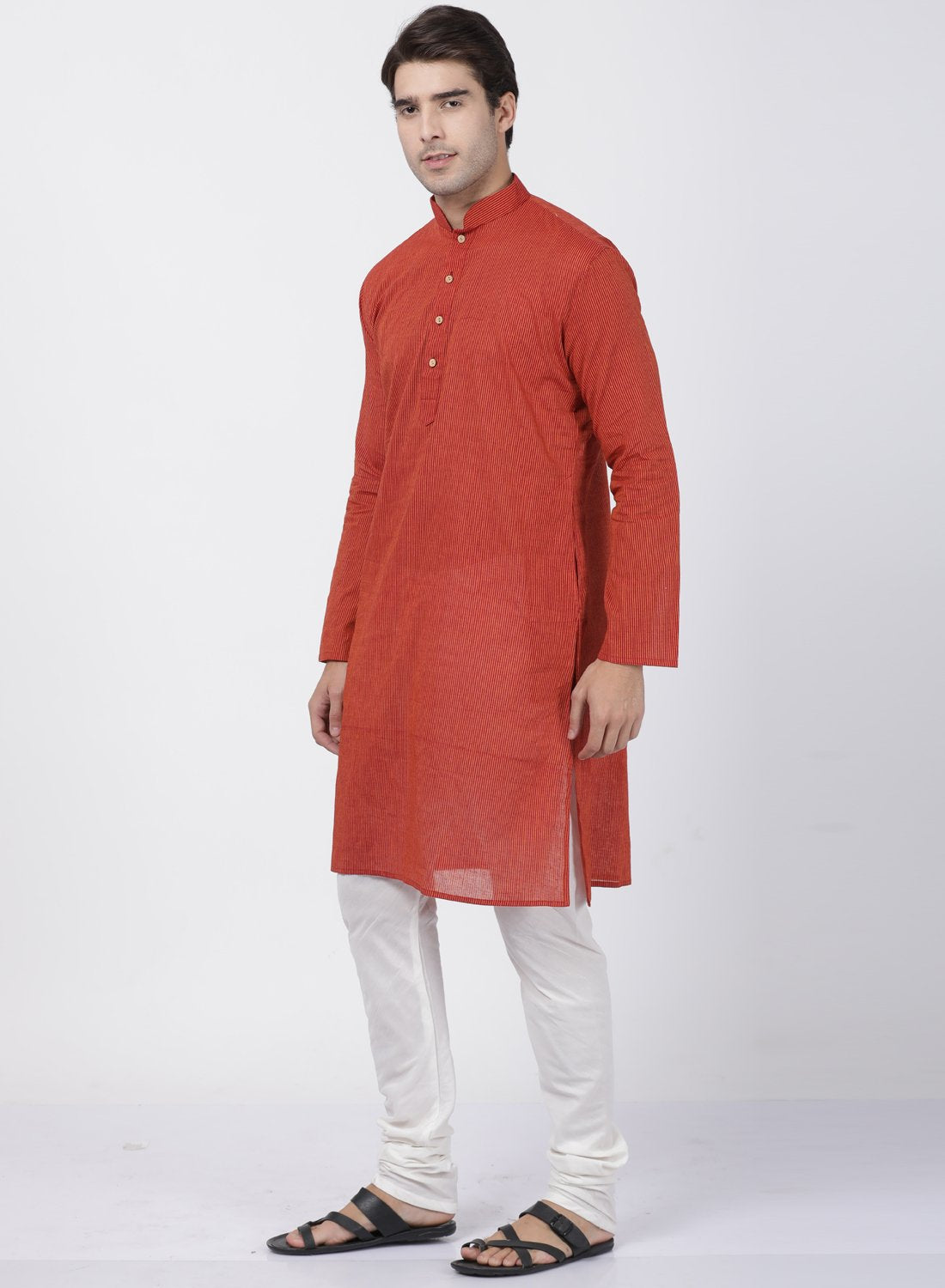 Men's Orange Pure Cotton Kurta and Pyjama Set