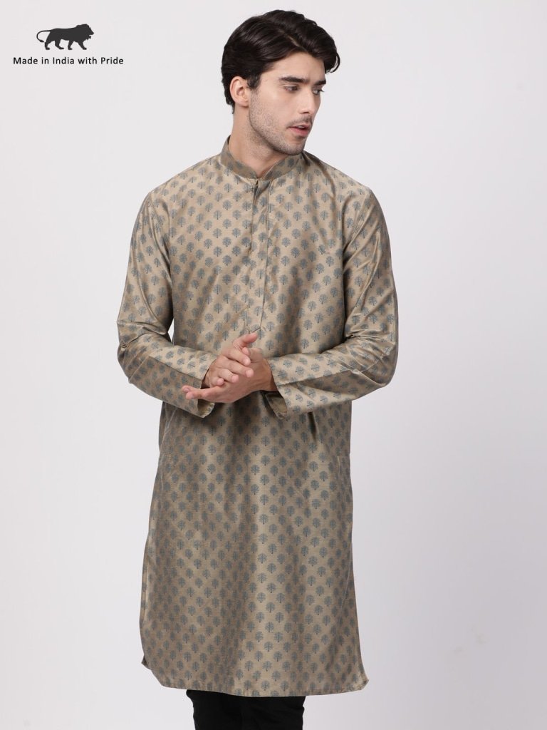 Men's Beige Cotton Silk Blend Kurta