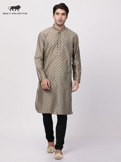 Men's Beige Cotton Silk Blend Kurta and Pyjama Set