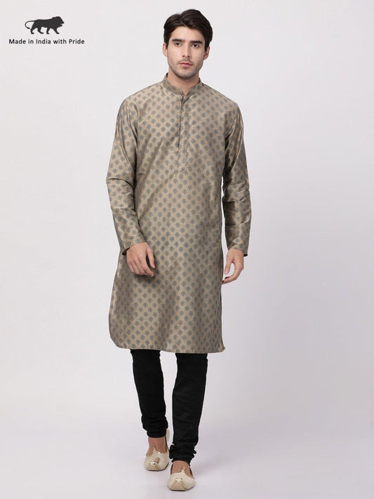 Men's Beige Cotton Silk Blend Kurta and Pyjama Set