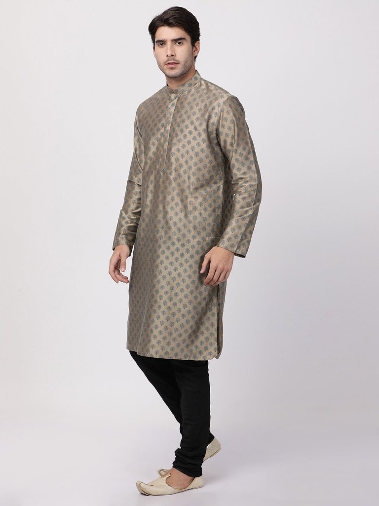 Men's Beige Cotton Silk Blend Kurta and Pyjama Set