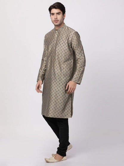 Men's Beige Cotton Silk Blend Kurta and Pyjama Set