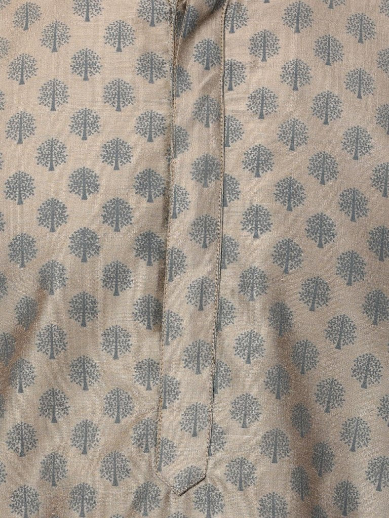 Men's Beige Cotton Silk Blend Kurta and Pyjama Set