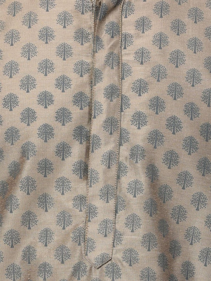 Men's Beige Cotton Silk Blend Kurta and Pyjama Set