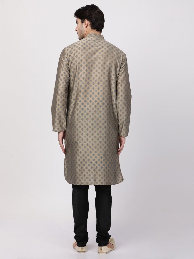 Men's Beige Cotton Silk Blend Kurta and Pyjama Set