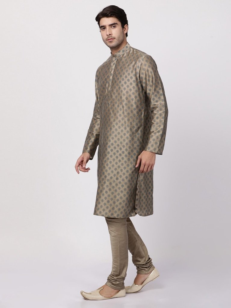 Men's Beige Cotton Silk Blend Kurta and Pyjama Set