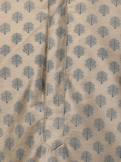 Men's Beige Cotton Silk Blend Kurta and Pyjama Set