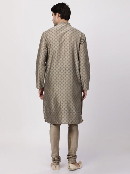 Men's Beige Cotton Silk Blend Kurta and Pyjama Set
