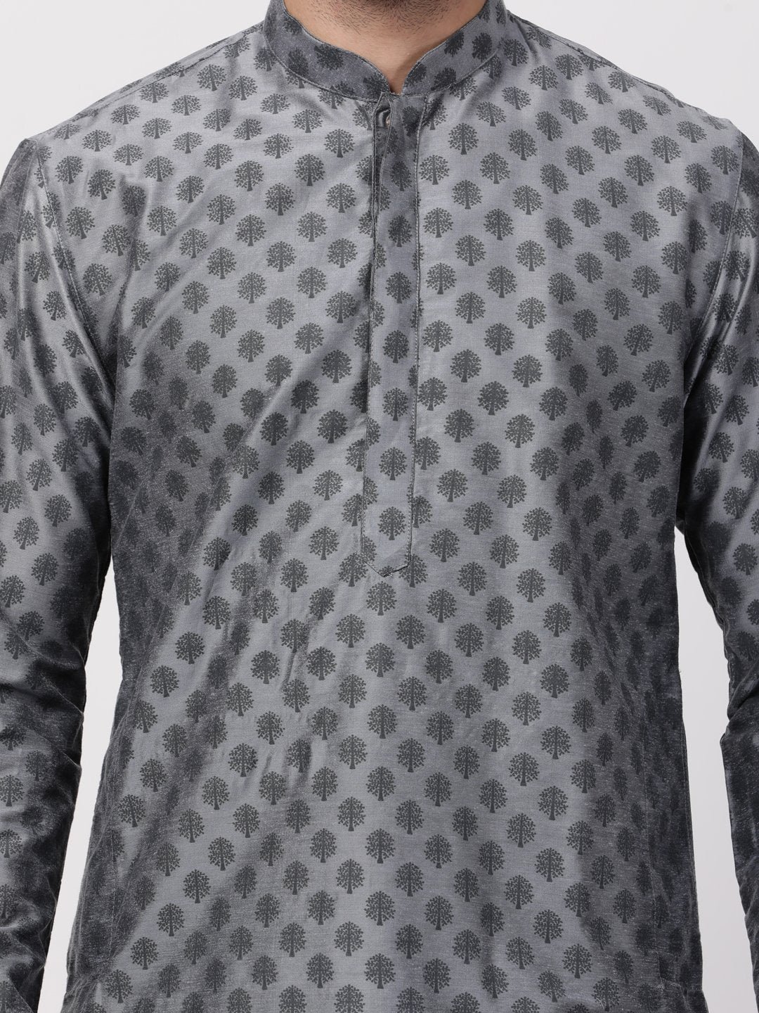 Men's Grey Cotton Silk Blend Kurta