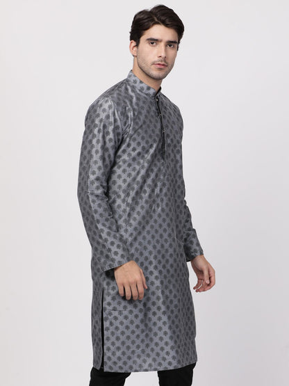 Men's Grey Cotton Silk Blend Kurta