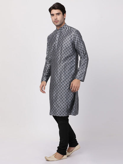 Men's Grey Cotton Silk Blend Kurta and Pyjama Set