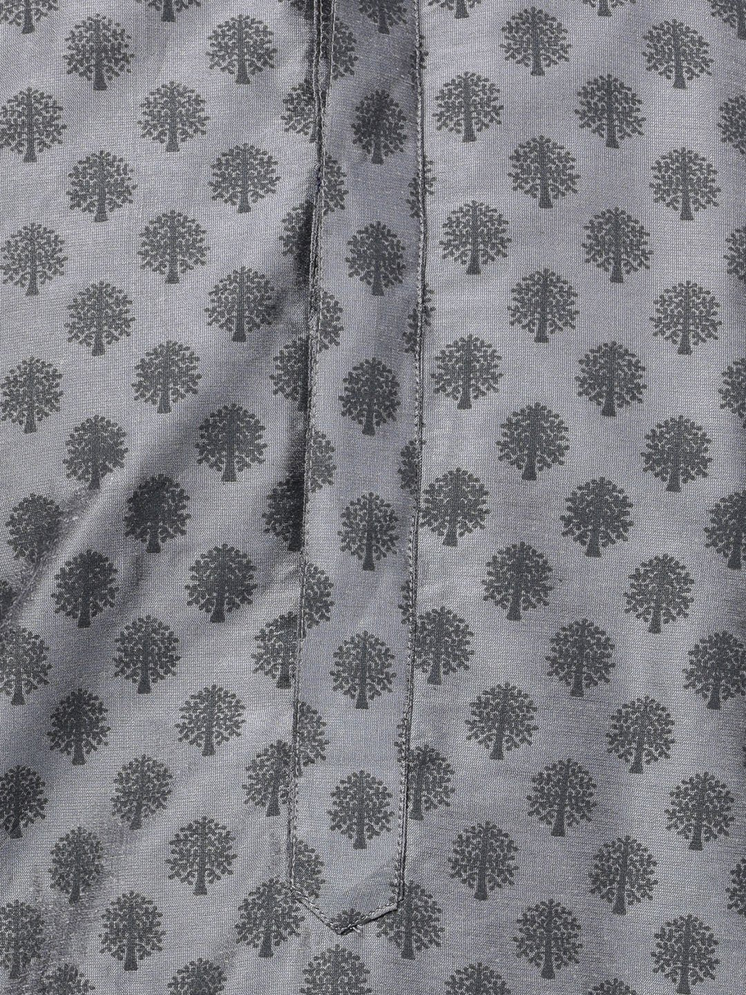 Men's Grey Cotton Silk Blend Kurta and Pyjama Set