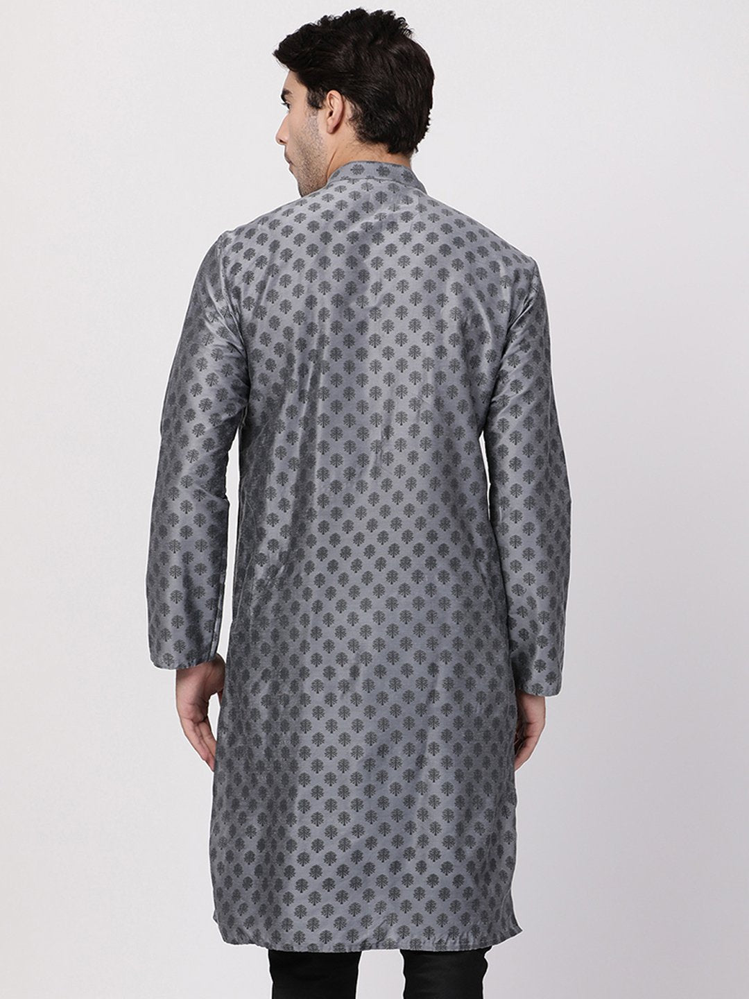 Men's Grey Cotton Silk Blend Kurta and Pyjama Set