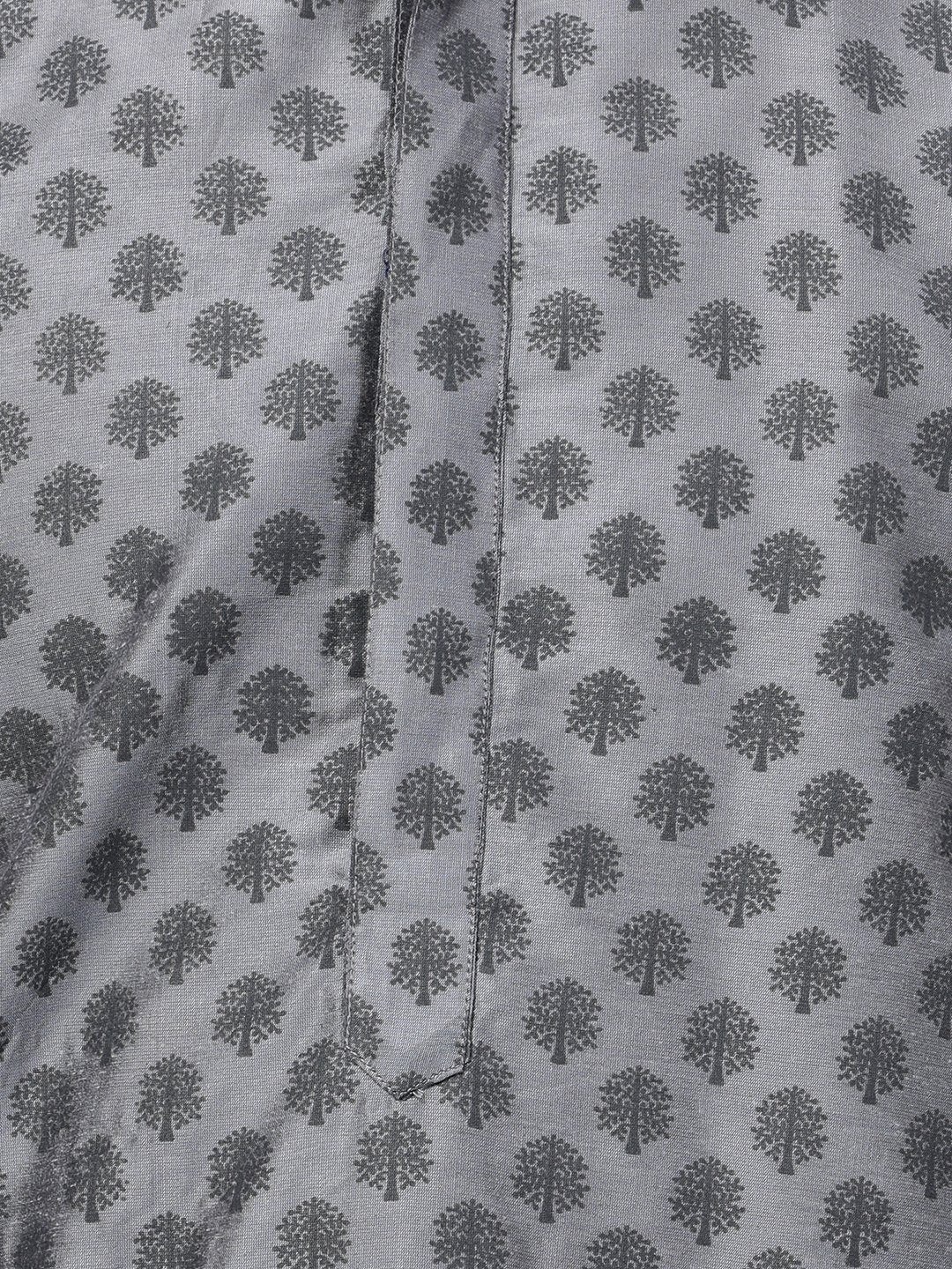 Men's Grey Cotton Silk Blend Kurta and Pyjama Set