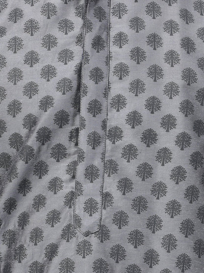 Men's Grey Cotton Silk Blend Kurta and Pyjama Set