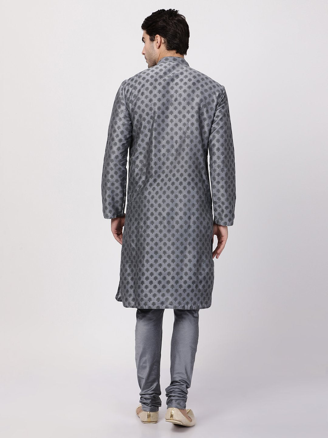 Men's Grey Cotton Silk Blend Kurta and Pyjama Set