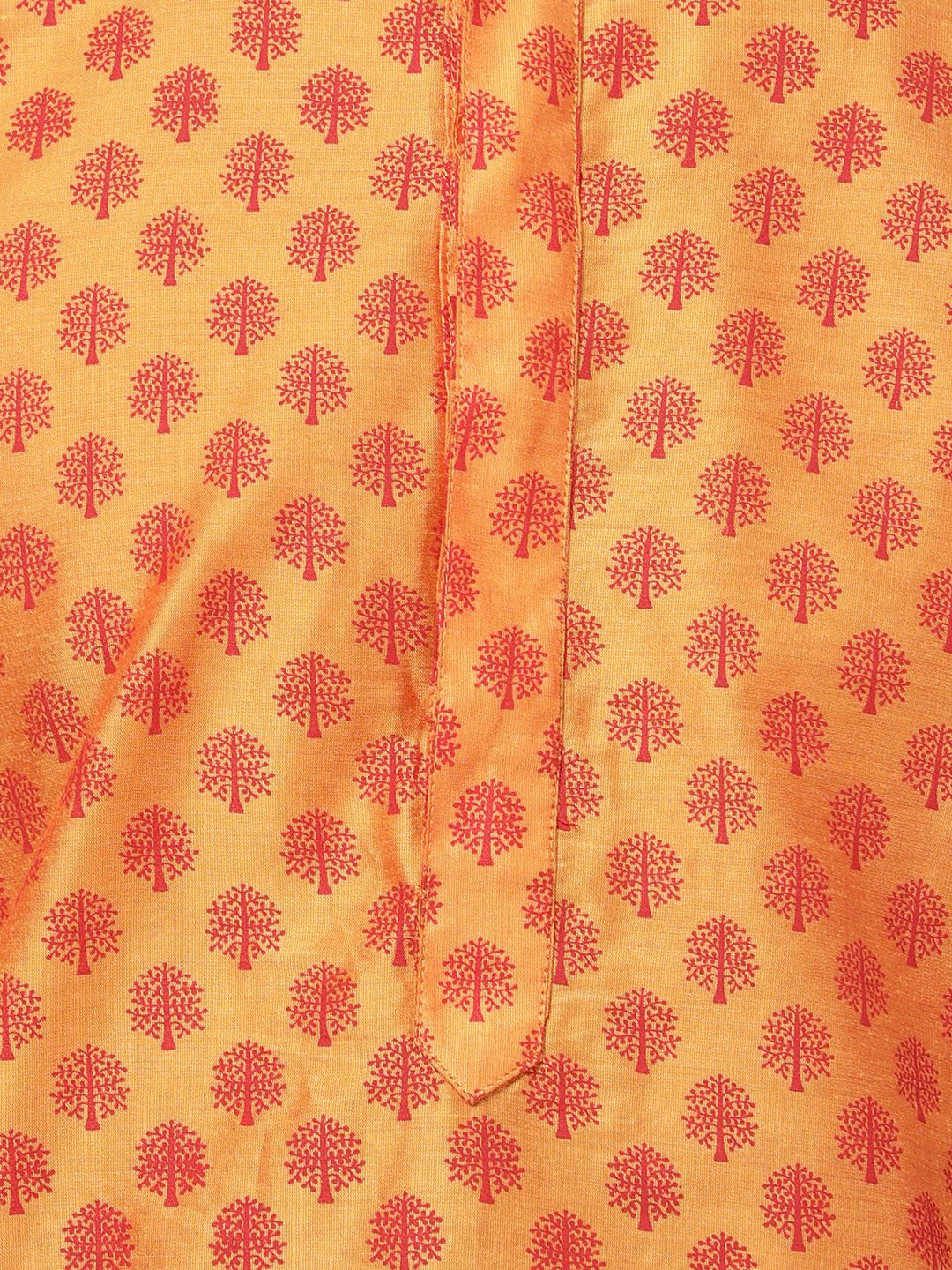 Men's Orange Cotton Silk Blend Kurta and Pyjama Set