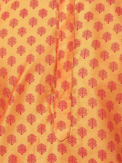 Men's Orange Cotton Silk Blend Kurta and Pyjama Set