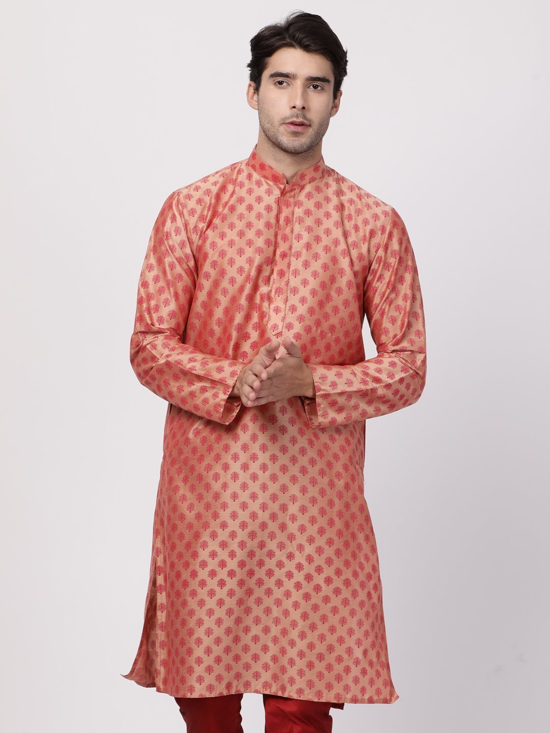 Men's Pink Cotton Silk Blend Kurta