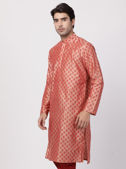 Men's Pink Cotton Silk Blend Kurta