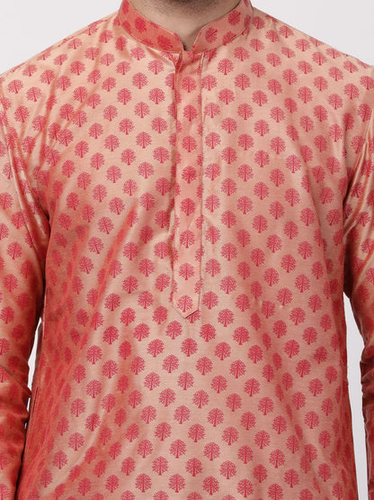 Men's Pink Cotton Silk Blend Kurta