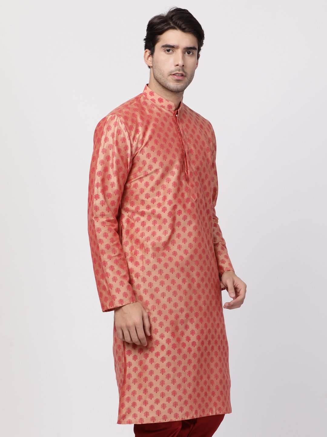 Men's Pink Cotton Silk Blend Kurta