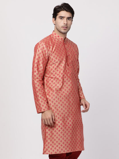 Men's Pink Cotton Silk Blend Kurta