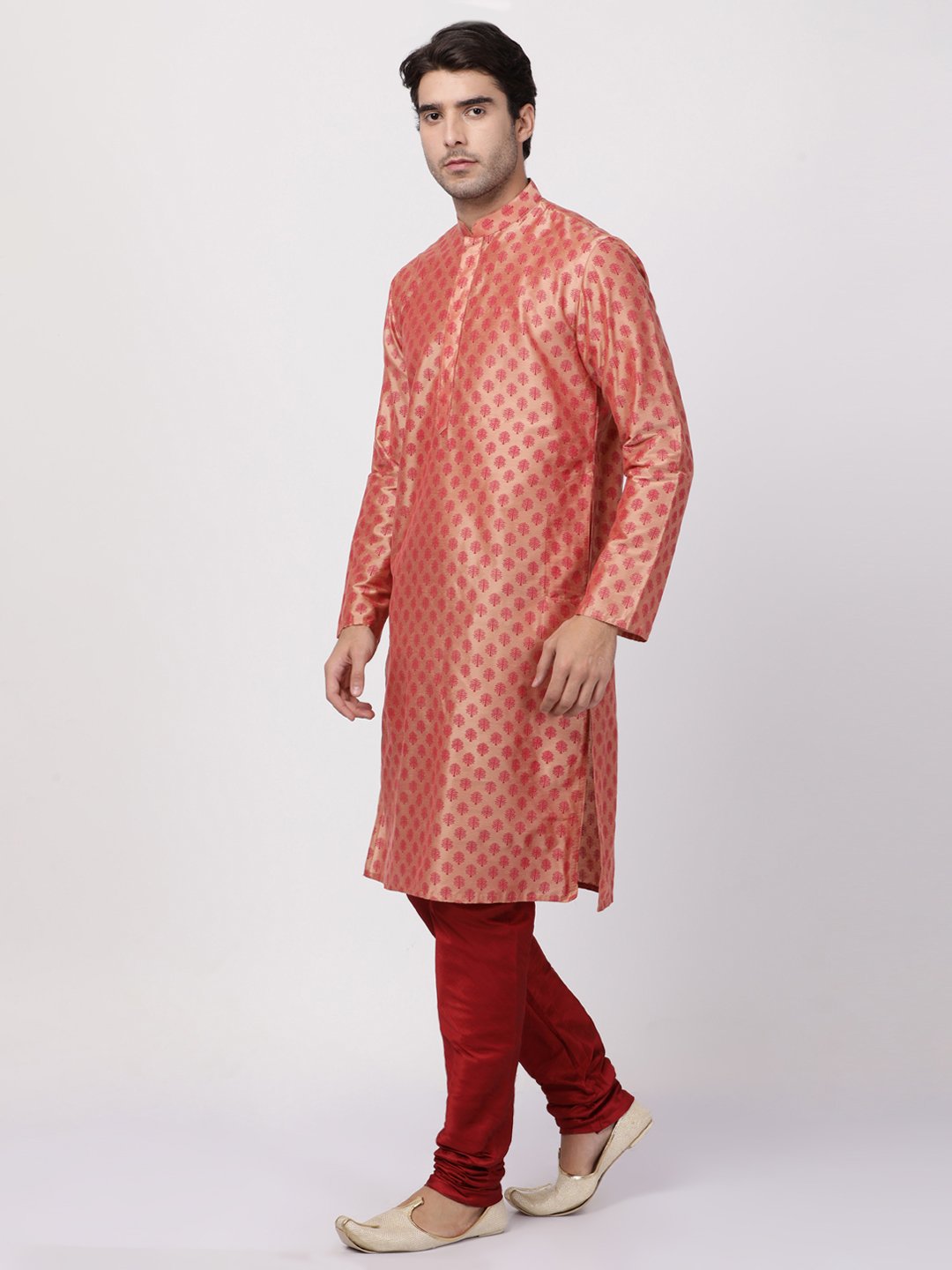 Men's Pink Cotton Silk Blend Kurta and Pyjama Set