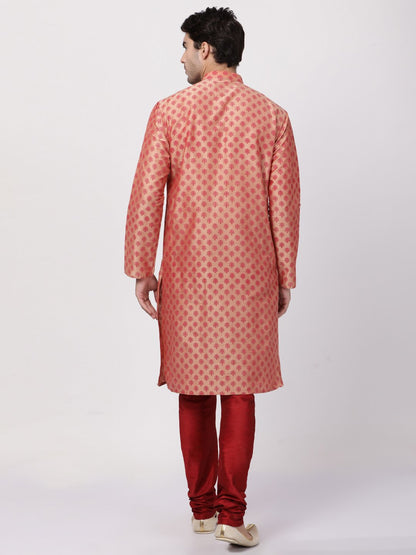 Men's Pink Cotton Silk Blend Kurta