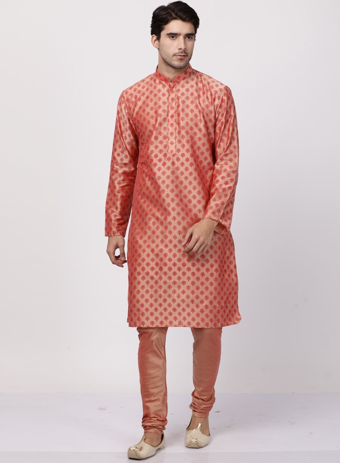 Men's Pink Cotton Silk Blend Kurta and Pyjama Set