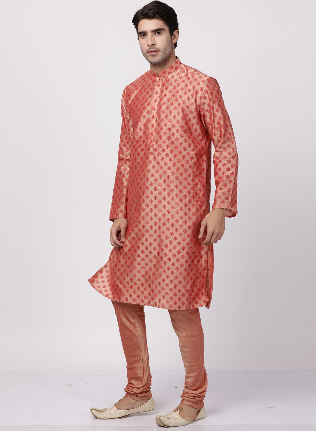 Men's Pink Cotton Silk Blend Kurta and Pyjama Set