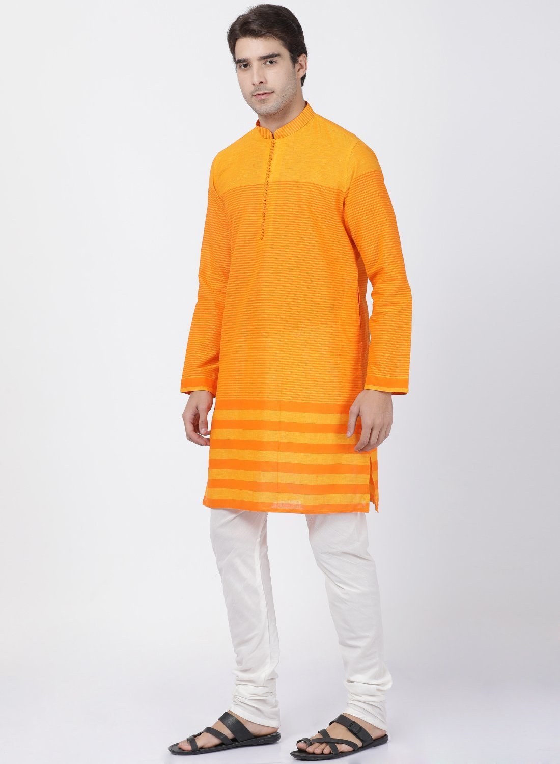 Men's Orange Pure Cotton Kurta and Pyjama Set
