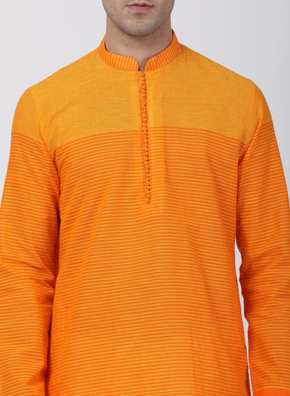Men's Orange Pure Cotton Kurta and Pyjama Set
