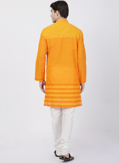 Men's Orange Pure Cotton Kurta and Pyjama Set