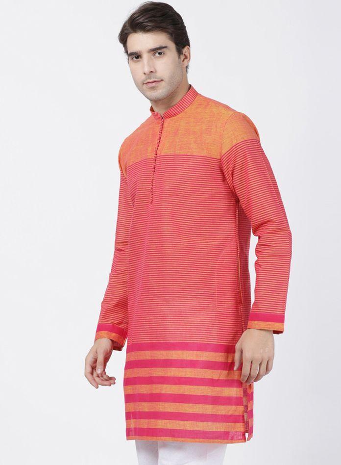 Men's Pink Pure Cotton Kurta