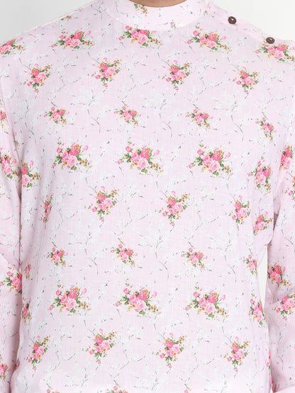Men's Pink Linen Cotton Blend Kurta and Pyjama Set