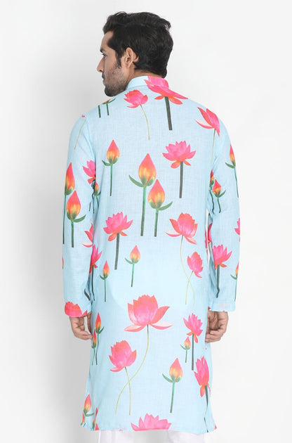 Men's Light Blue Cotton Blend Kurta