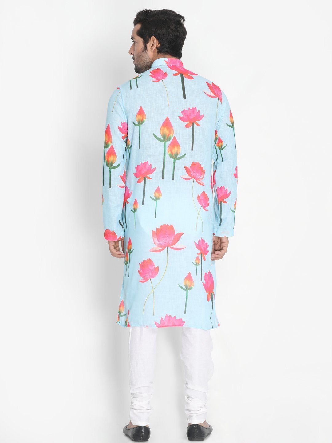 Men's Light Blue Cotton Blend Kurta and Pyjama Set