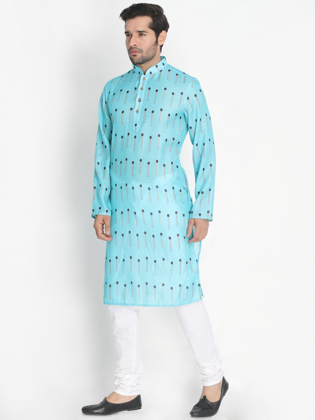 Men's Light Blue Cotton Kurta and Pyjama Set