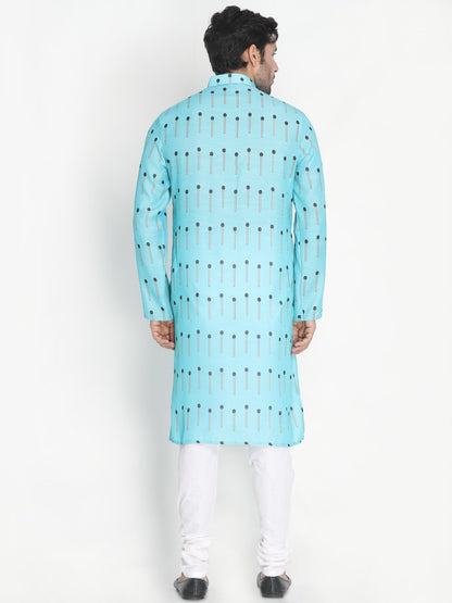 Men's Light Blue Cotton Kurta and Pyjama Set