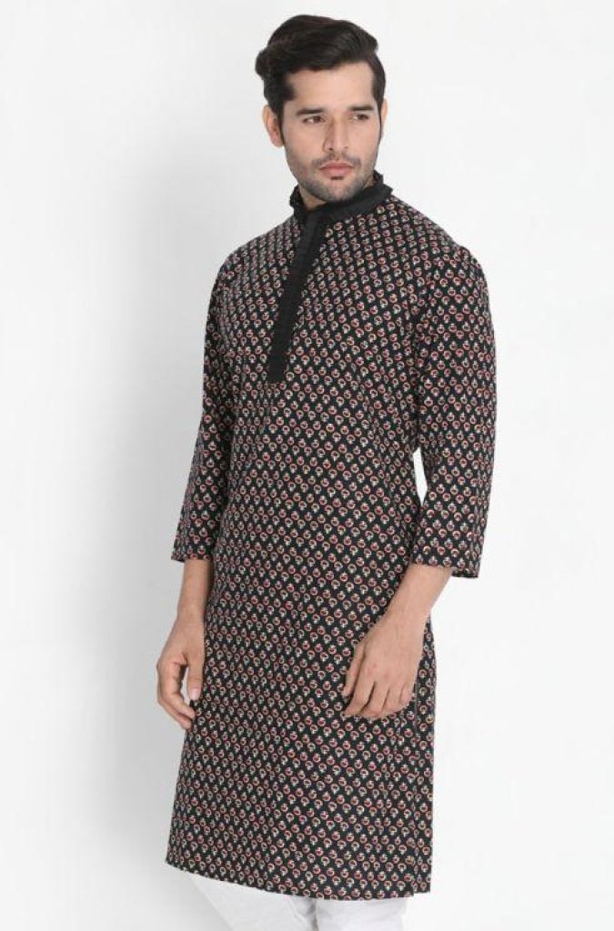 Men's Black Cotton Blend Kurta