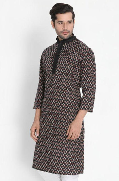 Men's Black Cotton Blend Kurta